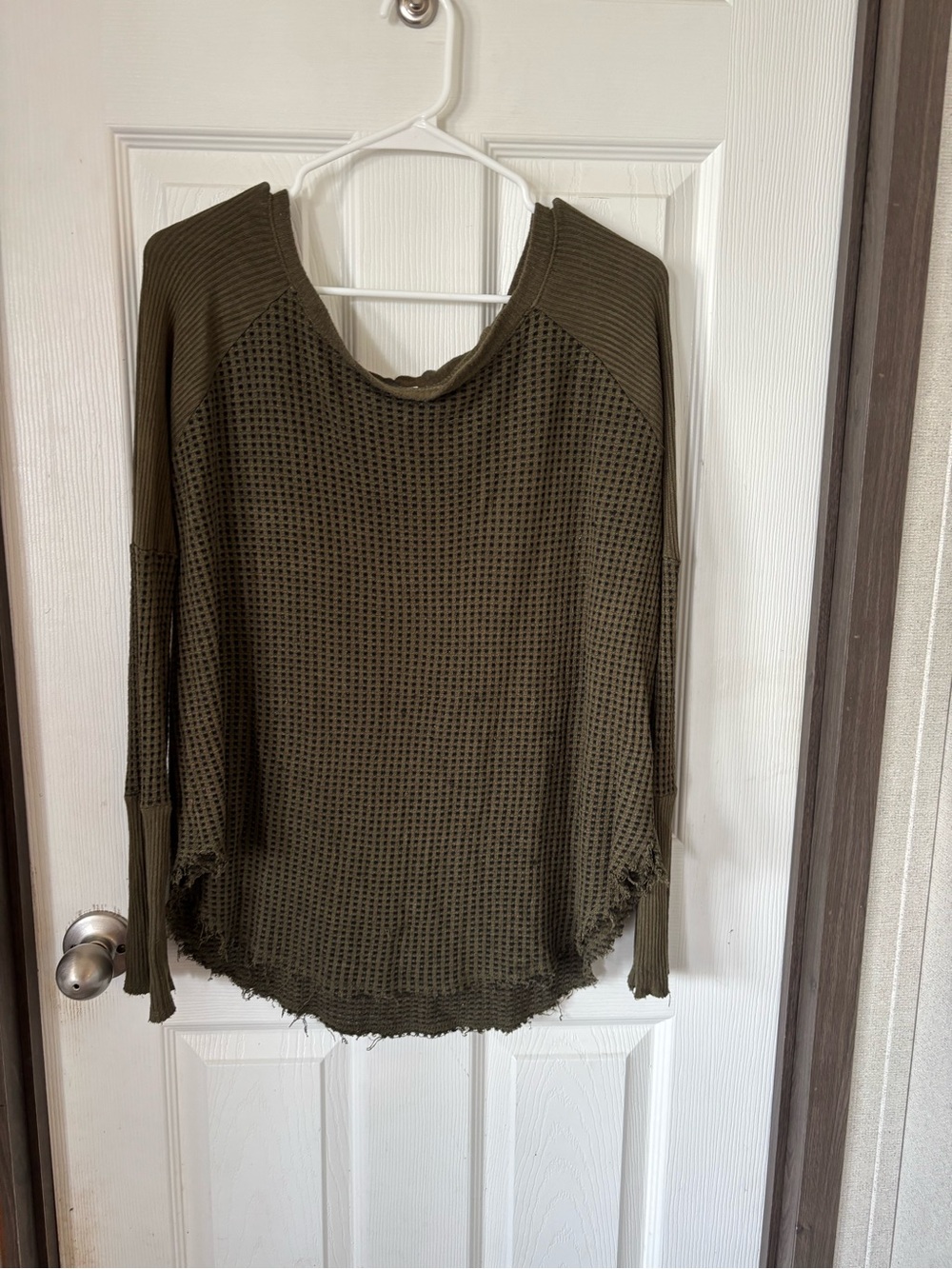 EARTHBOUND Olive Green Waffle Knit Long Sleeve Top